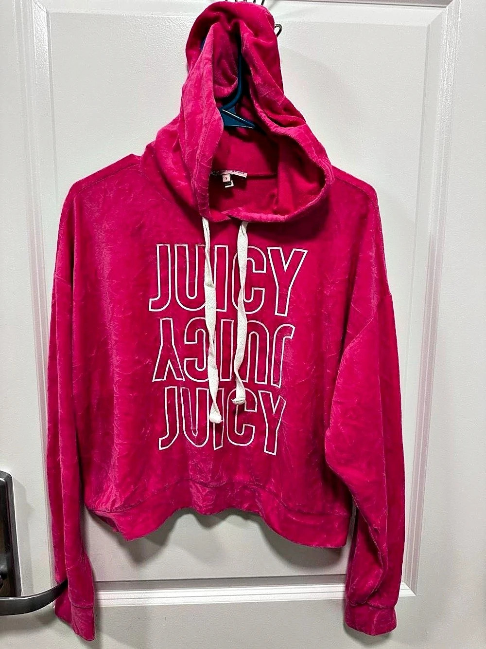Juicy Couture Velour Stacked Logo Hoodie Pink Small